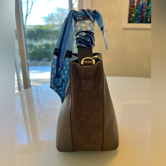 LEATHER and SUEDE CROSSBODY BAG NEUTRAL TAUPE - MADE IN ITALY NWOT - Picture 5 of 16